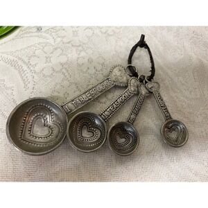 Heart Measuring Spoons Set Cottagecore Rustic Kitchen Baking Cooking Utensils